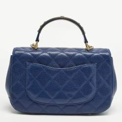 Pre Owned Chanel Blue Quilted Caviar Leather Carry Around Flap Bag