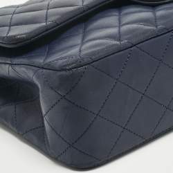 Pre Owned Chanel Navy Blue Quilted Leather Medium Classic Double Flap Bag