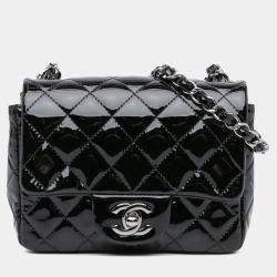 Pre Owned Chanel Black Mini Square Classic Patent Single Flap