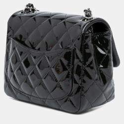 Pre Owned Chanel Black Mini Square Classic Patent Single Flap