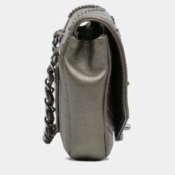 Pre Owned Chanel Grey Mini Embellished Calfskin Chevron Square Envelop Flap