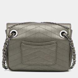 Pre Owned Chanel Grey Mini Embellished Calfskin Chevron Square Envelop Flap