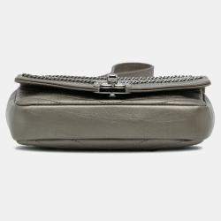 Pre Owned Chanel Grey Mini Embellished Calfskin Chevron Square Envelop Flap