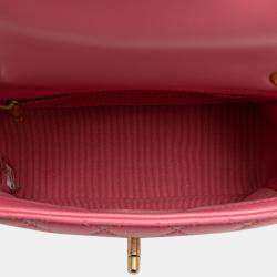 Pre Owned Chanel Pink Mini Square Lambskin Pearl Samba Flap