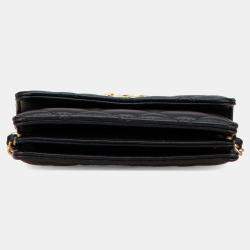 Pre Owned Chanel Black Quilted Lambskin Pearl Crown Clutch On Chain