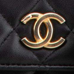Pre Owned Chanel Black Quilted Lambskin Pearl Crown Clutch On Chain