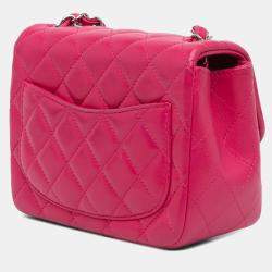 Pre Owned Chanel Pink Mini Square Classic Lambskin Single Flap
