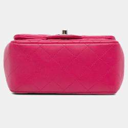 Pre Owned Chanel Pink Mini Square Classic Lambskin Single Flap
