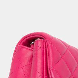 Pre Owned Chanel Pink Mini Square Classic Lambskin Single Flap