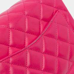 Pre Owned Chanel Pink Mini Square Classic Lambskin Single Flap