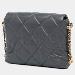 Pre Owned Chanel Grey Mini Quilted Lambskin Crush on Chains Flap
