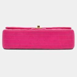 Pre Owned Chanel Pink Medium Classic Chevron Lambskin Double Flap