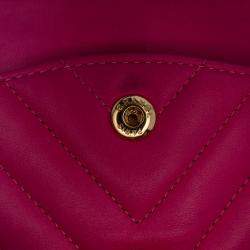 Pre Owned Chanel Pink Medium Classic Chevron Lambskin Double Flap
