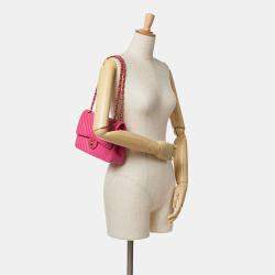 Pre Owned Chanel Pink Medium Classic Chevron Lambskin Double Flap