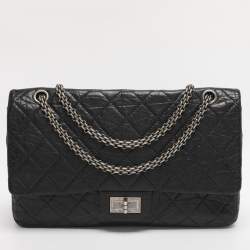Pre Owned Chanel Black Quilted Aged Leather Classic 227 Reissue 2.55 Flap Bag