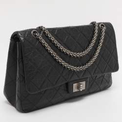 Pre Owned Chanel Black Quilted Aged Leather Classic 227 Reissue 2.55 Flap Bag