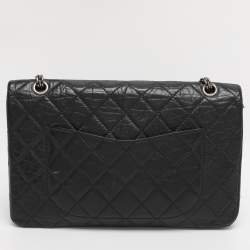 Pre Owned Chanel Black Quilted Aged Leather Classic 227 Reissue 2.55 Flap Bag