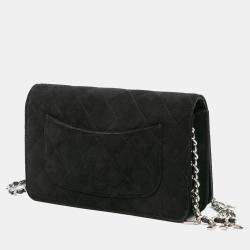 Pre Owned Chanel Black Quilted Suede Cocostellar Wallet on Chain