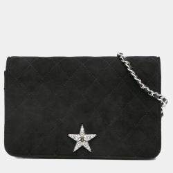 Pre Owned Chanel Black Quilted Suede Cocostellar Wallet on Chain