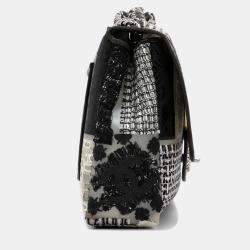 Pre Owned Chanel White Jumbo PVC and Tweed Patchwork Single Flap