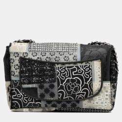 Pre Owned Chanel White Jumbo PVC and Tweed Patchwork Single Flap