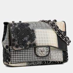 Pre Owned Chanel White Jumbo PVC and Tweed Patchwork Single Flap