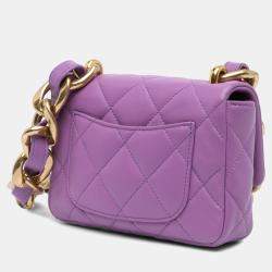 Pre Owned Chanel Purple Mini Quilted Lambskin Funky Town Flap