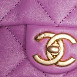 Pre Owned Chanel Purple Mini Quilted Lambskin Funky Town Flap