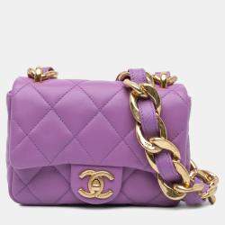 Pre Owned Chanel Purple Mini Quilted Lambskin Funky Town Flap
