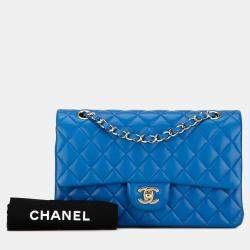 Pre Owned Chanel Blue Medium Classic Lambskin Double Flap