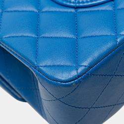 Pre Owned Chanel Blue Medium Classic Lambskin Double Flap