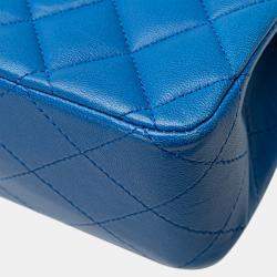 Pre Owned Chanel Blue Medium Classic Lambskin Double Flap
