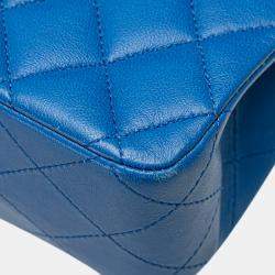 Pre Owned Chanel Blue Medium Classic Lambskin Double Flap