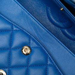 Pre Owned Chanel Blue Medium Classic Lambskin Double Flap