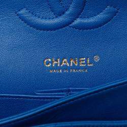 Pre Owned Chanel Blue Medium Classic Lambskin Double Flap
