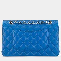 Pre Owned Chanel Blue Medium Classic Lambskin Double Flap