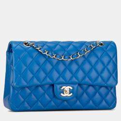 Pre Owned Chanel Blue Medium Classic Lambskin Double Flap