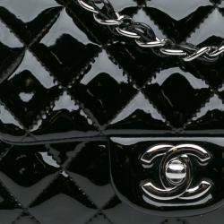 Pre Owned Chanel Black Mini Square Classic Patent Single Flap