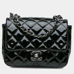 Pre Owned Chanel Black Mini Square Classic Patent Single Flap