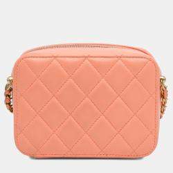 Pre Owned Chanel Orange CC Quilted Lambskin Pearl Crush Camera Bag