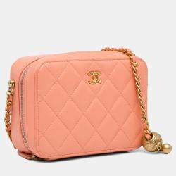 Pre Owned Chanel Orange CC Quilted Lambskin Pearl Crush Camera Bag