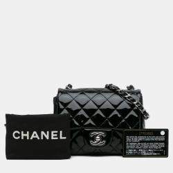 Pre Owned Chanel Black Mini Square Classic Patent Single Flap
