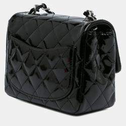 Pre Owned Chanel Black Mini Square Classic Patent Single Flap