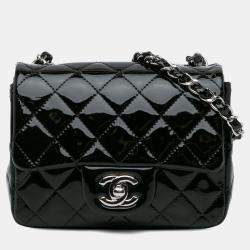 Pre Owned Chanel Black Mini Square Classic Patent Single Flap
