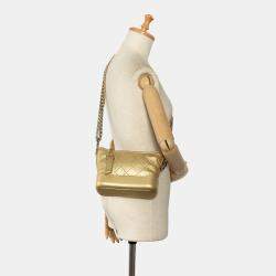 Pre Owned Chanel Gold Small Metallic Lambskin Gabrielle Crossbody