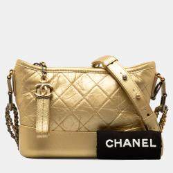 Pre Owned Chanel Gold Small Metallic Lambskin Gabrielle Crossbody