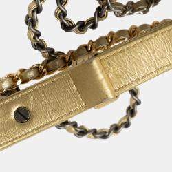 Pre Owned Chanel Gold Small Metallic Lambskin Gabrielle Crossbody