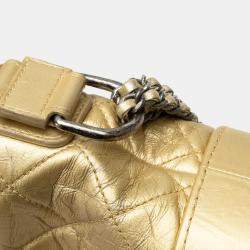 Pre Owned Chanel Gold Small Metallic Lambskin Gabrielle Crossbody