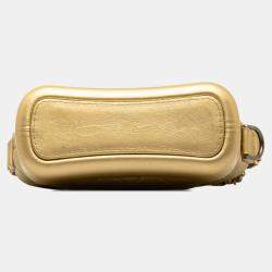 Pre Owned Chanel Gold Small Metallic Lambskin Gabrielle Crossbody