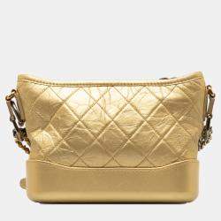 Pre Owned Chanel Gold Small Metallic Lambskin Gabrielle Crossbody